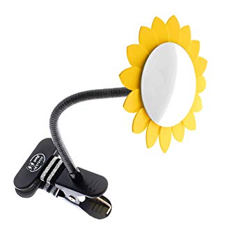 Clip-On Convex Mirror Yellow Sun Flower Decoration for Desk and Cubicle to See Behind You. Wide Angle View Clear Reflection. Real Glass Round Mirror