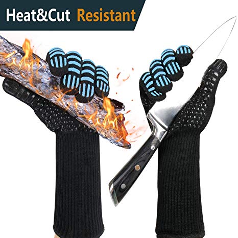 932℉ Extreme Heat Resistant BBQ Gloves, Food Grade Kitchen Oven Gloves - Flexible Hot Grilling Gloves with L5 Cut Resistant, Silicone Non-Slip Cooking Gloves for Grilling, Welding, Cutting(1 Pair)