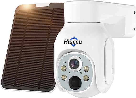 Hiseeu Solar Security Camera Outdoor, 4MP Wireless Battery Camera, PTZ 360° View, PIR Motion Detection, Color Night Vision, IP66, 2-Way Audio, 2.4G WiFi, Compatible with Alexa