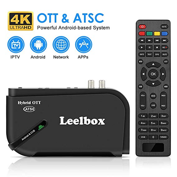Leelbox Android TV Box ATSC Digital Converter Box with Recording PVR/Media Player/TV Tuner Function, Supports Web Browsing/Android APPs/Ultra HD/2.4G WiFi/Ethernet (OTT & ATSC Combo)