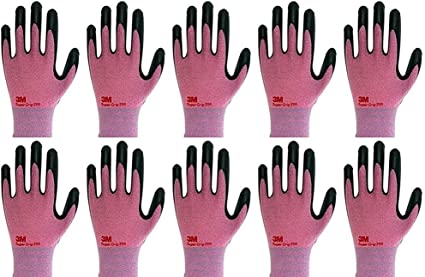 Lightweight Nitrile Work Gloves, 3D Comfort Stretch Fit, Durable Power Grip Foam Coated, Smart Touch, Thin Machine Washable, 10 Pairs Pack (Medium - Pink)