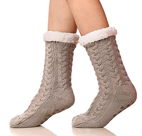 SDBING Women's Super Soft Warm Cozy Fuzzy Fleece-lined Winter Knee Highs Christmas gift Slipper socks