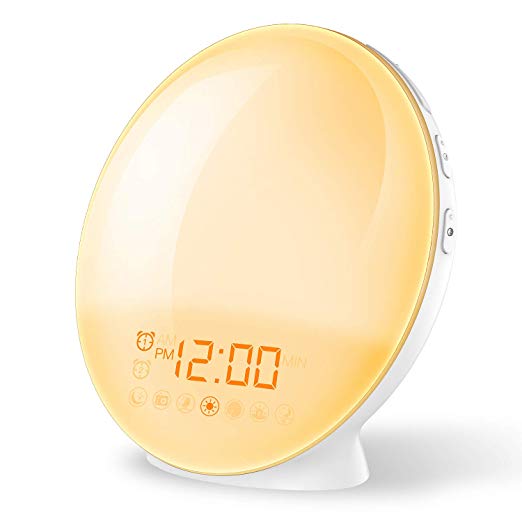 [2019 Upgraded] Wake Up Light,COULAX Sunrise Alarm Clock with Dual Alarms, 20 Brightness Levels, 6 Nature Sounds, FM Radio,Snooze Function,Bedside Lamp with Colored Sunrise Simulation and Sunset Fading Night Light