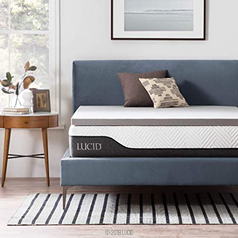 Lucid 2 Inch Bamboo Charcoal Memory Foam Mattress Topper - Twin