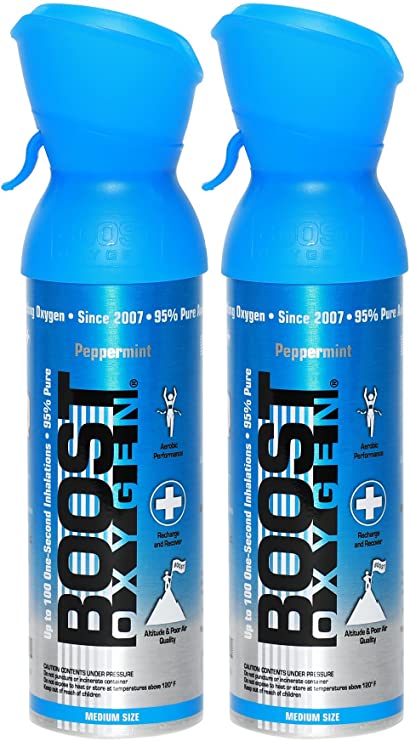 Boost Oxygen Supplemental Oxygen to Go | All-Natural Respiratory Support for Health, Wellness, Performance, Recovery and Altitude (5 Liter Canisters, Peppermint, 2-Pack)