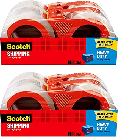Scotch Heavy Duty Shipping Packaging Tape, 1.88" x 54.6 yd, 3" Core, Clear, Great for Packing, Shipping & Moving, 4 Rolls, Dispensered (3850-4RD), 2 Pack