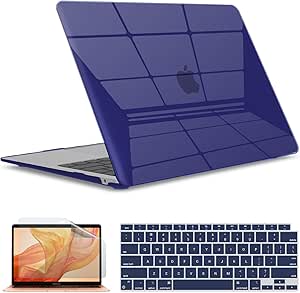 IBENZER Compatible with New MacBook Air 13 inch case 2022 2021 2020 M1 A2337 A2179 A1932, Hard Shell Case&Keyboard Cover&Screen Film for Mac Air 13 Touch ID (2018-2022), Crystal NavyBlue, AT13CYNV 2