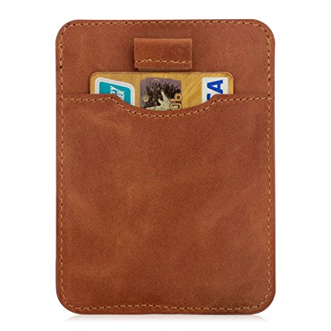 RFID Blocking Wallet, Marge Plus Slim Genuine Leather Card Holder Sleeve Wallet, Front Pocket Wallet RFID Blocking Card Holder Case for Men or Women-Card Holder Design For Up To 12 Cards(Brown)