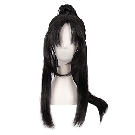 MapofBeauty Cosplay Wig Oblique Bangs Long Gripper Ponytail Ancient Style Hair (Black)