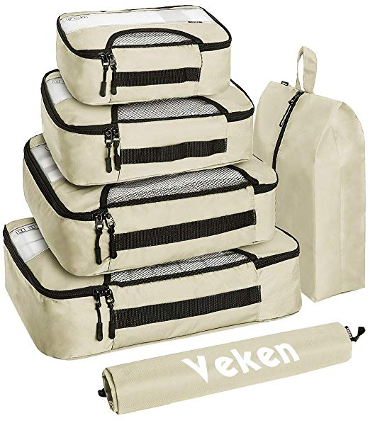 Veken 6 Set Packing Cubes, Travel Luggage Organizers with Laundry Bag & Shoe Bag