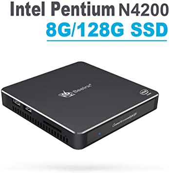 Beelink T45 Mini PC,Windows10 Pro Intel Pentium N4200 (up to 2.5GHz) Ultra-Thin Mini Computer,8GB DDR3/128GB SSD，DIY SSD,Dual HDMI Port,4K HD,Dual WiFi,Support Auto Power On, PXE Boot, WOL, RTC Wake