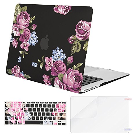 Mosiso Plastic Pattern Hard Case Shell with Keyboard Cover with Screen Protector for MacBook Air 11 Inch (Models: A1370 and A1465), Peony