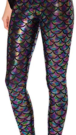 Alaroo Halloween Shiny Fish Scale Mermaid Leggings for Women Pants S-4XL