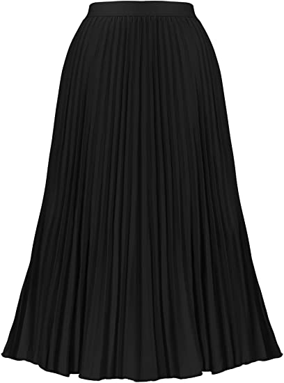 SATINIOR Women's Casual High Waist Pleated A-Line Swing Skirt Elastic Midi Skirt