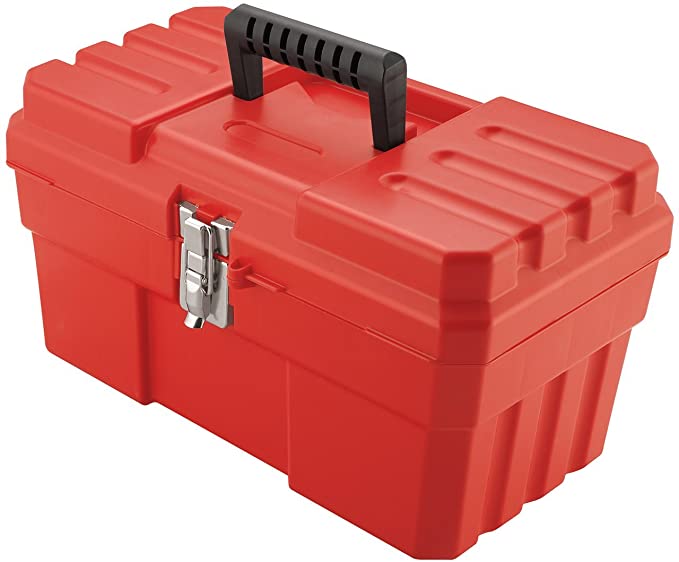 Plastic Toolbox for Tools with Removable Tray, 14-Inch x 8-Inch x 8-Inch, Red