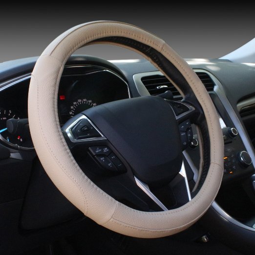 SEG Direct Beige Microfiber Leather Auto Car Steering Wheel Cover Universal 15 inch