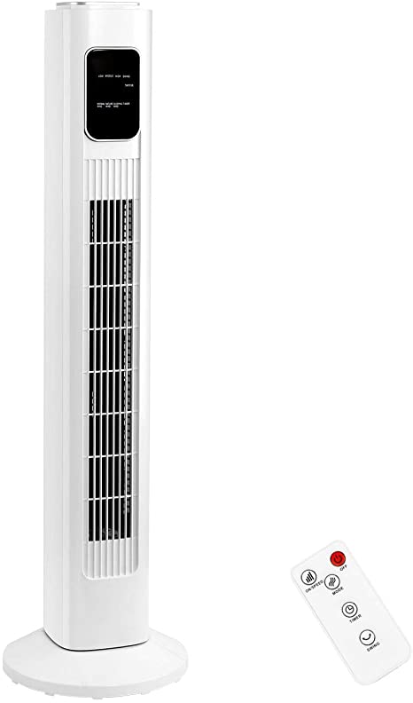 R.W.FLAME Tower Fan with Remote Control, Standing Fan for Office, Oscillating Fan for Home with Children/Pets/Elders,Time Settings,LCD Display,45W,Oscillation, 36",White