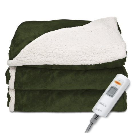 Sunbeam Reversible SherpaMink Heated Throw Olive TRT8WR-R608-25A00