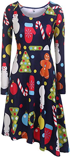 Zeagoo Women's Long Sleeve Christmas Print Pullover Fit and Flare Dress