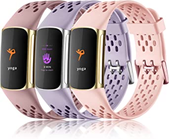Maledan Band Compatible with Fitbit Charge 5 Bands for Women Men, Breathable and Waterproof Wristband Replacement Bracelet Strap for Fitbit Charge 5 Fitness Tracker Accessories, 3 Packs