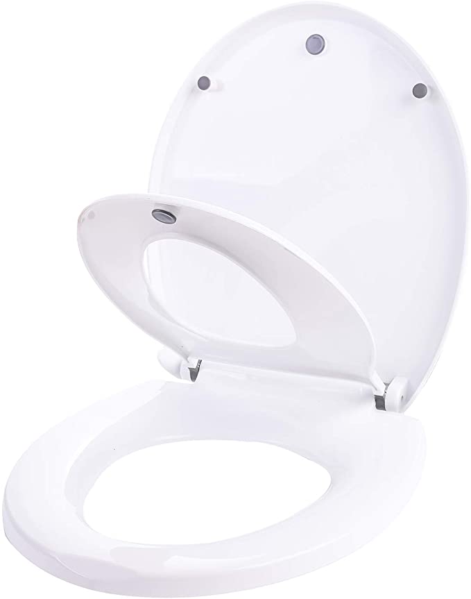 Round Slow Close White Toilet Seat with Built-In Potty Training Seat - Ideal 2 in 1 Toilet Seat for Child & Adults
