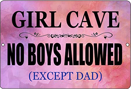 Rogue River Tactical Funny Girl Cave Metal Tin Sign Wall Decor Bar Daughter Pink No Boys Allowed Bedroom Door