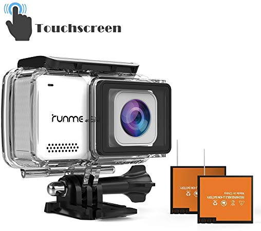 RUNME R3 2.45” Touchscreen 4K 16MP Wi-Fi Action Camera, 30M Water Resistant Camcorder with 170° Wide-Angle Lens, Sports Cam with Accessories Kit & 2 Rechargeable Batteries(White)