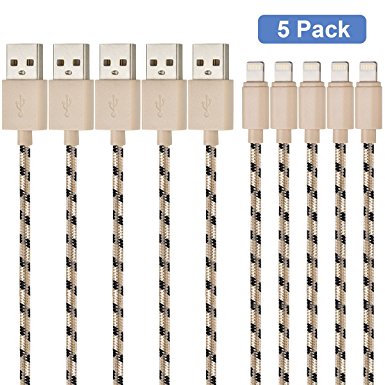 Uker Certified 3 Feet / 1 Meter Nylon Braided Lightning to USB Cable for iPhone, iPad and iPod - (5 Pack)