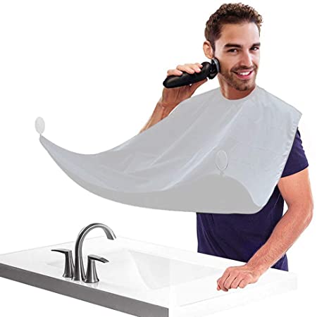 Beard Catcher Apron,Shaving Trimmer Apron,Bagvhandbagro Beard Care Shave Apron Bib Catcher with Double Suction Cups for Man Shaving and Trimming (White)