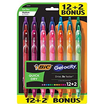 BIC Gelocity Quick Dry Retractable Fashion Gel Pen, Medium Point (0.7 mm), Assorted Colors, 14-Count