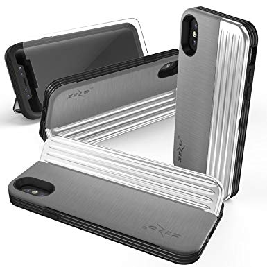 Zizo Retro Wallet Series Compatible with iPhone X case w/Glass Screen Protector Military Grade Drop Tested Magnetic Closure iPhone Xs Gray