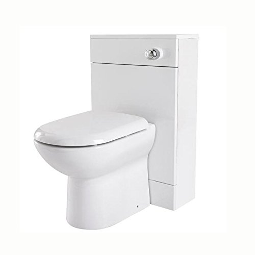 Minimalist White High Gloss Bathroom Vanity Back to Wall Toilet WC Unit Central Dual Flush