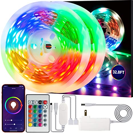 Swtroom LED Stripe Lights Works with Alexa Google Home WiFi RGB LED Light Strips 16 Million Colors Music Sync 5050 LED Light with Remote App Control for Bedroom/Bar/Party/Home Decoration (32.8ft)