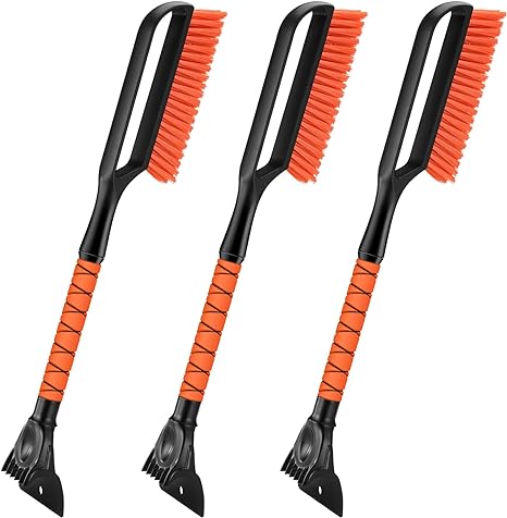 Odoland 3 Pack 27" Snow Brush with Detachable Ice Scraper for Car Windshield Snow Removal Tool Winter with Ergonomic Foam Grip Car Accessories