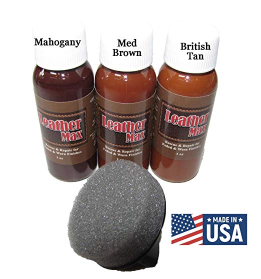 Leather Max Quick Blend Refinish and Repair Kit, Restore, Recolor & Repair / 3 Color Shades to Blend with/Leather Vinyl Bonded and More (Earth Browns)