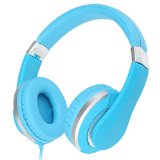 Sound Intone I20 Lightweight Folding Stereo Wired Kids Headphones Includes In-line Microphone Remote Control Adjustable Headband Headsets with Soft Earpads for Cellphones PC Laptop EarphonesBlue