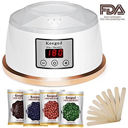 Wax Warmer Hair Removal 2018 Upgrade Version Electric Wax Heater With LCD Temperature Display and UL Certification Plug Waxing Kit Wax Melts with 4 Flavors Hard Wax Beans and 10 Wax Applicator Sticks