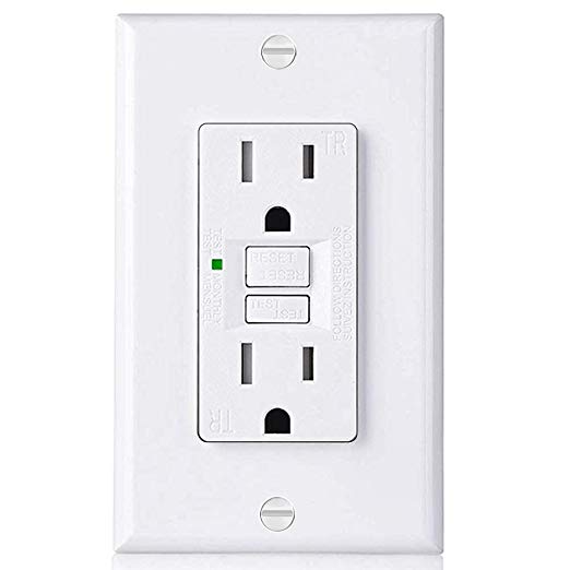 GFCI Outlet by BESTTEN, Slim Tamper-Resistant (TR) GFI Duplex Receptacle with LED Indicator, 15A/125V Auto-Test Ground Fault Circuit Interrupter with Decor Wall Plate, UL Listed, White