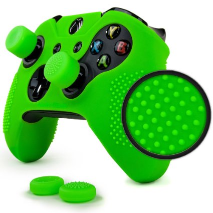 ParticleGrip STUDDED Skin Set for Xbox One by Foamy Lizard  PATENT PENDING Silicone Skin Cover Antislip Studs PLUS a matching set of 4 AceShot Analog Thumb Grips GREEN