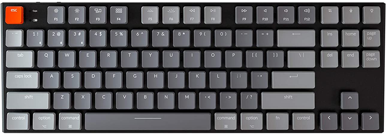 Keychron K1 87 Key Ultra-Thin Wireless Bluetooth/USB Wired Mechanical Keyboard, Tenkeyless RGB LED Backlit Low Profile Gateron Red Switches for Mac Windows, N-Key Rollover, Version 4