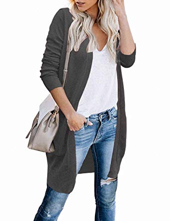 FOLUNSI Women's Cardigan Open Front Long Knited Sweaters with Pockets