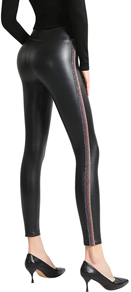 Ginasy Faux Leather Leggings Pants Stretchy High Waisted Tights for Women