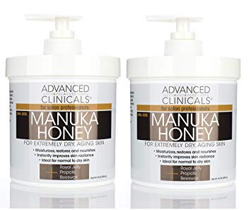 Advanced Clinicals Manuka Honey Cream for Extremely Dry, Aging Skin For Face, Neck, Hands, and Body. Spa Size 16oz. (Two - 16oz)