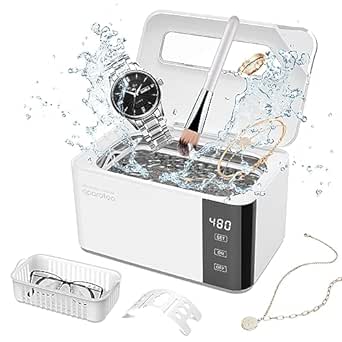 600ml Ultrasonic Jewelry Cleaner, 43khz Jewelry Cleaner with 5 Time Settings, Household Stainless Steel Ultrasonic Cleaner for Jewelry Glasses Watches Rings Makeup Brushes Tablewear