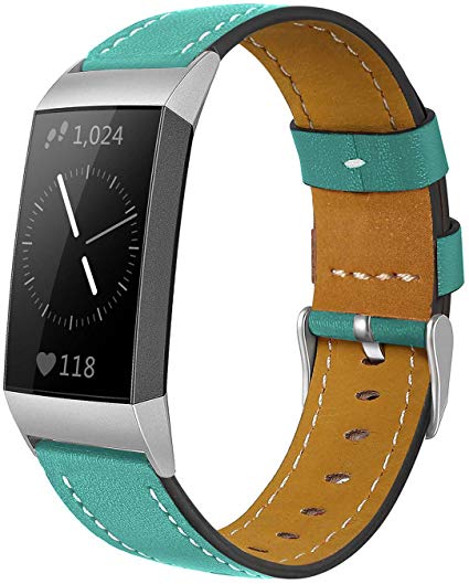 Shangpule Compatible for Fitbit Charge 3 & Charge 3 SE Bands, Genuine Leather Band Replacement Accessories Straps Charge 3 Women Men Small Large