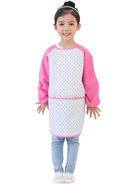 Plie Kids Art Smocks, Children Waterproof Artist Painting Aprons Long Sleeve with Pockets, Blue&Green Dot (30-XL)