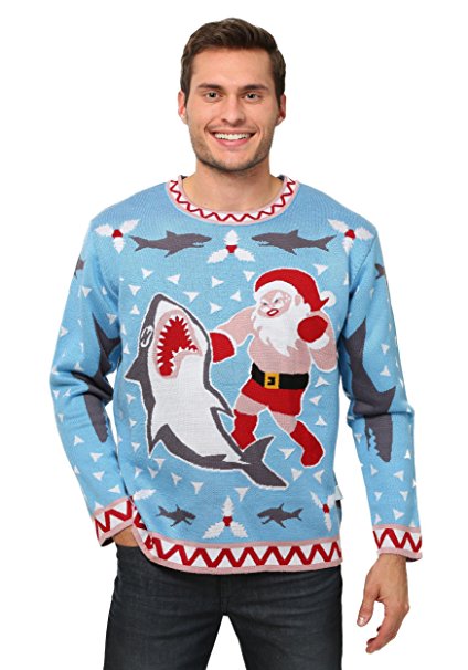 FunComInc Men's Santa vs Shark Ugly Christmas Sweater