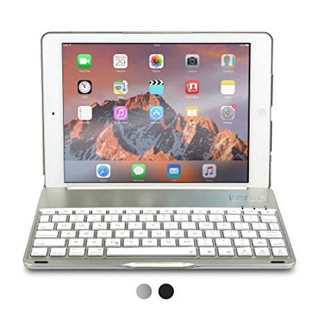 iPad 9.7 2017 / iPad Air 1 Keyboard case, COOPER NOTEKEE F8S Backlit LED Bluetooth Wireless Rechargeable Keyboard Portable Laptop Macbook Clamshell Clamcase Cover with 7 Backlight Colors (Silver)