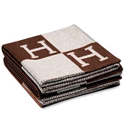 Initial Letter H Cashmere Knitted Throw Blanket for Couch/Chair/Love Seat/Car Camping Blanket Shawl 55"x63" (Khaki)FBA