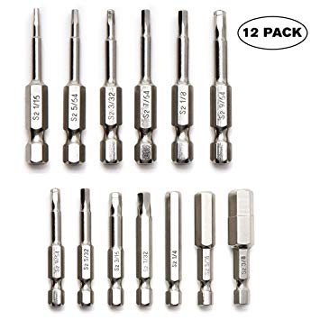 Baker and Bolt Allen Wrench Drill Bit Set (12pc COMPLETE SAE SET) Hex Shank Magnetic Bit Set - THE GIFD COLLECTION - Fortified S2 Steel - Long 2in Heads for Handheld and Electric Drills